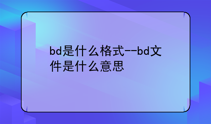 bd是什么格式--bd文件是什么意思